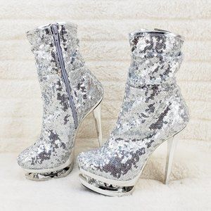 Sliver sequin Slouch Shaft high heel Ankle Boots Blondie